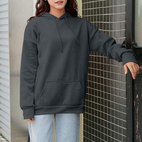 Womens Oversized Hoodie Junior Y2k Sweatshirts Fleece Lined Pullover Basic Drop Shoulder Long Sleeve Tops With Pockets in Saudi Arabia