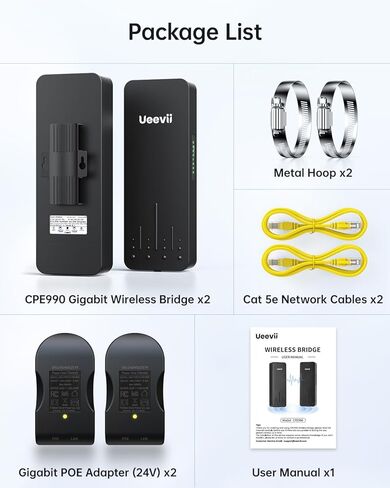 2.4G و 5G Dual Band Wireless Bridge ، IP65 Outdoor Point to Point WiFi Bridge CPE مع 2 1000 ميجابت في الثانية RJ45 ، هوائي عالي الأداء 16DBI ، 5 كيلومترات طويلة المدى ، 24 فولت Poe Power ، لمرآب متجر الحظيرة in Kuwait
