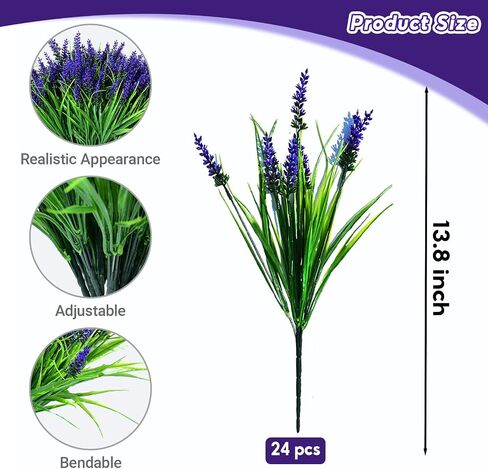 24PCS Artificial Flowers for Outdoors – UV Resistant Fake Flowers, Lavender Artificial Flowers Plastic Faux Plants for Garden Home Porch Hanging Planters Window Box Decor in Saudi Arabia
