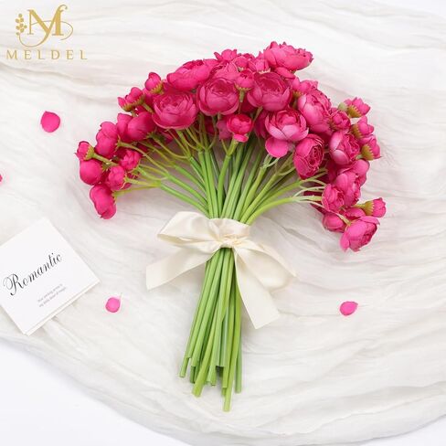 Meldel 32pcs ranunculus زهرة الاصطناعية ، فو ، الحرير المصغرة الزهور البيضاء رانسولوس للباقة DIY ، زهور حشو الزفاف الفاوانيا المزيفة السائبة لترتيبات القماطع المركزية الزفاف دش دش الزفاف in Kuwait