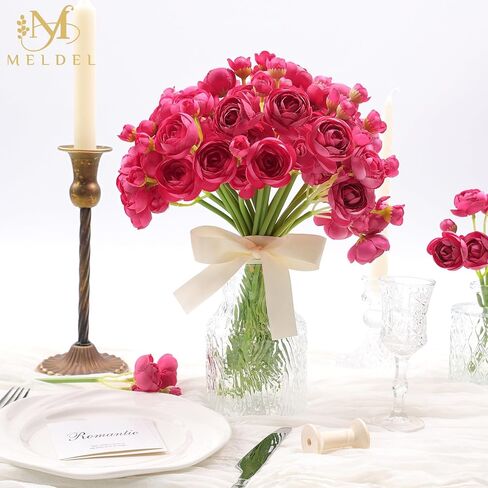 Meldel 32pcs ranunculus زهرة الاصطناعية ، فو ، الحرير المصغرة الزهور البيضاء رانسولوس للباقة DIY ، زهور حشو الزفاف الفاوانيا المزيفة السائبة لترتيبات القماطع المركزية الزفاف دش دش الزفاف in Kuwait