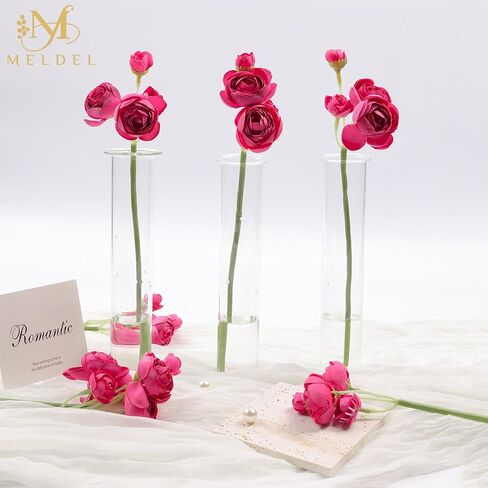 Meldel 32pcs ranunculus زهرة الاصطناعية ، فو ، الحرير المصغرة الزهور البيضاء رانسولوس للباقة DIY ، زهور حشو الزفاف الفاوانيا المزيفة السائبة لترتيبات القماطع المركزية الزفاف دش دش الزفاف in Kuwait