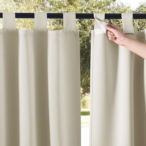 NICETOWN 2 Panels Outdoor Patio Curtainss Waterproof Room Darkening Drapes, Detachable Sticky Tab Top Thermal Insulated Privacy Outdoor Dividers for Canopy/Doorway, Beige, W52 x L84 in Saudi Arabia