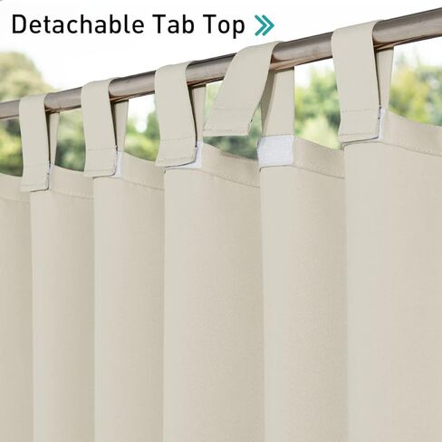 NICETOWN 2 Panels Outdoor Patio Curtainss Waterproof Room Darkening Drapes, Detachable Sticky Tab Top Thermal Insulated Privacy Outdoor Dividers for Canopy/Doorway, Beige, W52 x L84 in Saudi Arabia