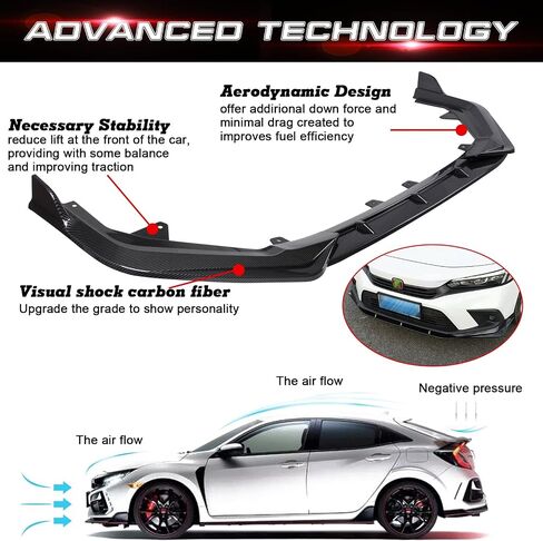 Xotic Tech الخارجي الخارجي الأمامي الشفاه شين المفسد المفسد الفاصل تمديد تمديد سد سد حماية الجناح حماية جناح مجموعة أدوات الجسم متوافقة مع هوندا سيفيك سيدان 4DR 11th Gen 2022 ، Black-Glossy- 3pcs in Saudi Arabia