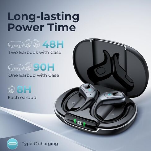 occiam Bluetooth Headphones Wireless Earbuds 90H Playback Sport Ear Buds with LED Display Charging Case in Ear Sweatproof Running Earphones with Earhook for Workout iOS Android Cellphone,Navy Blue in Kuwait