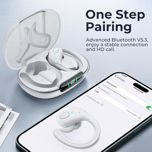 سماعات Occiam Bluetooth سماعات الأذن اللاسلكية 90H Playback Playback Sport Ear Buds with LED عرض شحن في أذن الأذن من سماعات الأذن مع Earhook للتجريب ios android الهواتف المحمولة ، Navy Blue in Saudi Arabia