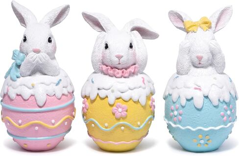 Hodao Easter Bunny Figurines Set of 3 – 5.3" Hand-Painted Resin Decorations with Pastel Easter Egg Design – Perfect for Spring Décor, Tabletops, and Festive Displays (Brown 2pcs) in Saudi Arabia