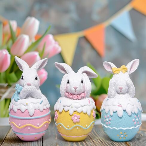 Hodao Easter Bunny Figurines Set of 3 – 5.3" Hand-Painted Resin Decorations with Pastel Easter Egg Design – Perfect for Spring Décor, Tabletops, and Festive Displays (Brown 2pcs) in Saudi Arabia