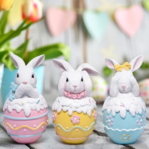 Hodao Easter Bunny Figurines Set of 3 – 5.3" Hand-Painted Resin Decorations with Pastel Easter Egg Design – Perfect for Spring Décor, Tabletops, and Festive Displays (Brown 2pcs) in Saudi Arabia