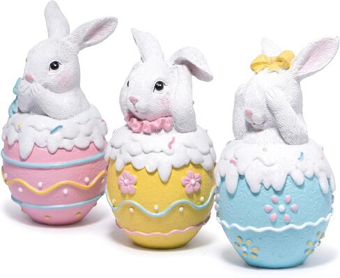 Hodao Easter Bunny Figurines Set of 3 – 5.3" Hand-Painted Resin Decorations with Pastel Easter Egg Design – Perfect for Spring Décor, Tabletops, and Festive Displays (Brown 2pcs) in Saudi Arabia