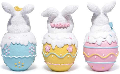 Hodao Easter Bunny Figurines Set of 3 – 5.3" Hand-Painted Resin Decorations with Pastel Easter Egg Design – Perfect for Spring Décor, Tabletops, and Festive Displays (Brown 2pcs) in Saudi Arabia