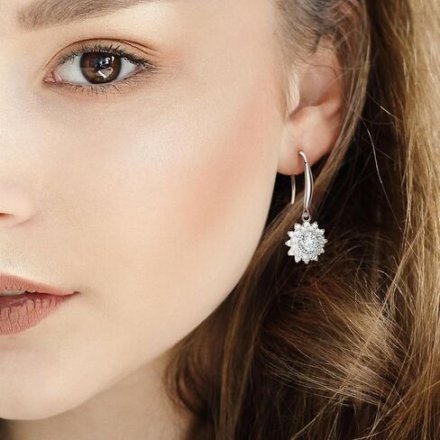 S925 Sterling Silver 0.5ct Diamond Drop Ackons for Women ، VVS1 Sunflower Dangle ، Gift for Home in Birthday in Kuwait