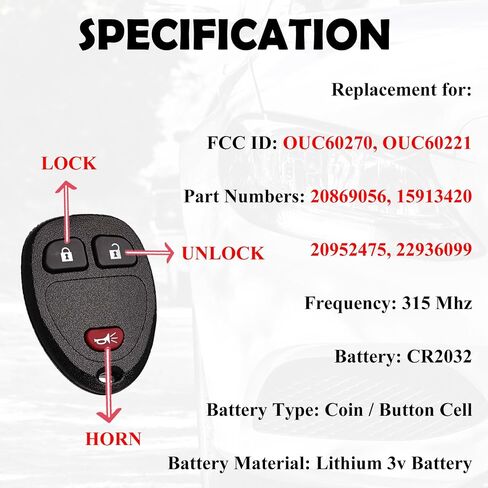 إدخال مفتاح مفتاح التحكم عن بُعد مفتاح استبدال FOB يناسب Chevy Silverado Avalanche Equinox Express Traverse GMC Yukon Sierra 1500 2500 3500 HD Acadia 2007 2008 2008 2010-2013 OUC60270 15913421 in Kuwait