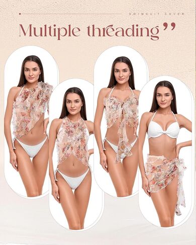 Geyoga Women Floral Mesh Sarong Coverups Sheer Ruffle Swimsuit Wrap Beach Vacation Mini Short Skirts Music Festival in Saudi Arabia