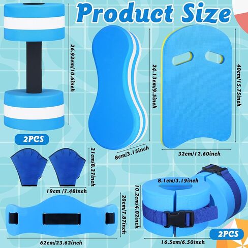 8 Pcs Water Aerobics Set Including Exercise Foam Dumbbells Aquatic Swim Belt Pull Buoy Swim Kickboard Sport Gloves Water Weights Equipment for Aquatic Fitness Weight Loss Fitness Tool in Kuwait