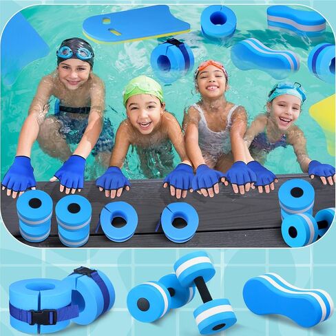 8 Pcs Water Aerobics Set Including Exercise Foam Dumbbells Aquatic Swim Belt Pull Buoy Swim Kickboard Sport Gloves Water Weights Equipment for Aquatic Fitness Weight Loss Fitness Tool in Kuwait