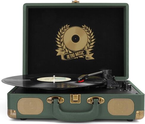 Vinyl Record Player 3-Speed Bluetooth Suitcase Portable Belt-Driven, Supports Bluetooth, RCA Output, 3.5mm aux-in and Headphone Jack and MP3, Mobile Phones Music Playback in Saudi Arabia