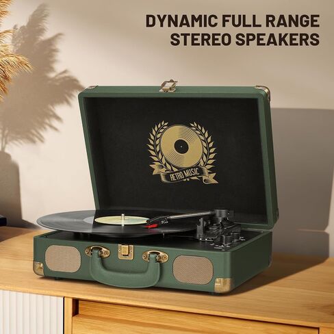 Vinyl Record Player 3-Speed Bluetooth Suitcase Portable Belt-Driven, Supports Bluetooth, RCA Output, 3.5mm aux-in and Headphone Jack and MP3, Mobile Phones Music Playback in Saudi Arabia