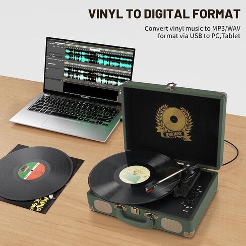 Vinyl Record Player 3-Speed Bluetooth Suitcase Portable Belt-Driven, Supports Bluetooth, RCA Output, 3.5mm aux-in and Headphone Jack and MP3, Mobile Phones Music Playback in Saudi Arabia
