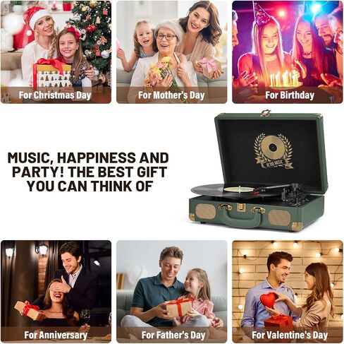 Vinyl Record Player 3-Speed Bluetooth Suitcase Portable Belt-Driven, Supports Bluetooth, RCA Output, 3.5mm aux-in and Headphone Jack and MP3, Mobile Phones Music Playback in Saudi Arabia