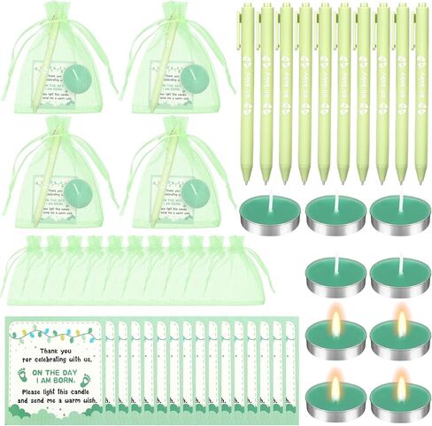 Ctosree 50 Sets Baby Shower Favors for Guests Include 50 Pcs Tea Light Candle Bulk Thank Tag and Chiffon Bag with Drawstring Retractable Ballpoint Pen for Gender Reveal Party Supplies in Saudi Arabia