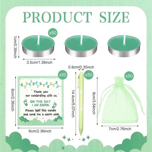 Ctosree 50 Sets Baby Shower Favors for Guests Include 50 Pcs Tea Light Candle Bulk Thank Tag and Chiffon Bag with Drawstring Retractable Ballpoint Pen for Gender Reveal Party Supplies in Saudi Arabia