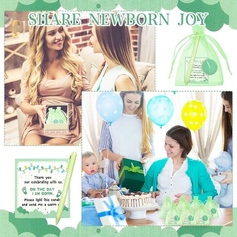 Ctosree 50 Sets Baby Shower Favors for Guests Include 50 Pcs Tea Light Candle Bulk Thank Tag and Chiffon Bag with Drawstring Retractable Ballpoint Pen for Gender Reveal Party Supplies in Saudi Arabia