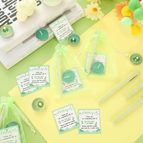 Ctosree 50 Sets Baby Shower Favors for Guests Include 50 Pcs Tea Light Candle Bulk Thank Tag and Chiffon Bag with Drawstring Retractable Ballpoint Pen for Gender Reveal Party Supplies in Saudi Arabia