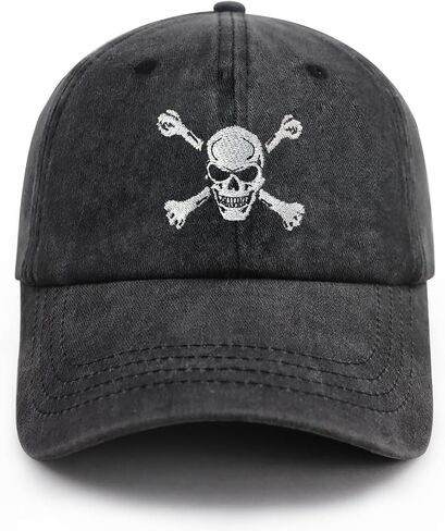 Skull and Crossbones Baseball Cap for Men Women, Funny Adjustable Embroidered Skeleton Hat in Saudi Arabia
