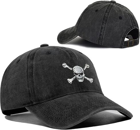 Skull and Crossbones Baseball Cap for Men Women, Funny Adjustable Embroidered Skeleton Hat in Saudi Arabia