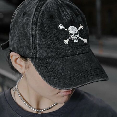 Skull and Crossbones Baseball Cap for Men Women, Funny Adjustable Embroidered Skeleton Hat in Saudi Arabia