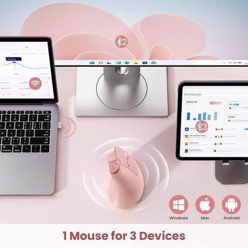 seenda Ergonomic Mouse Rechargeable, Vertical Wireless Mouse with Volume knob, Quiet clicks, 3 Device Connection (Bluetooth or USB), Optical Mice for Windows, PC/Mac- Black in Kuwait