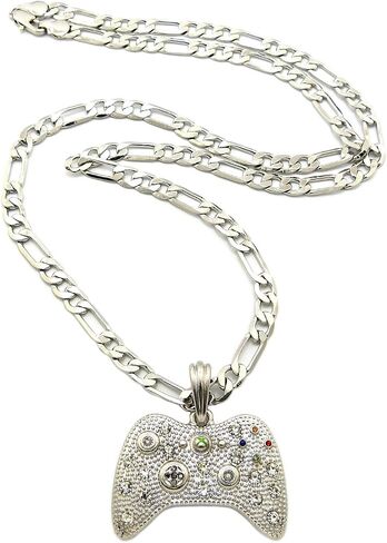 New Iced Out Game Controller Pendant 5mm/24" Figaro Chain Hip Hop Necklace MSP379 in Saudi Arabia