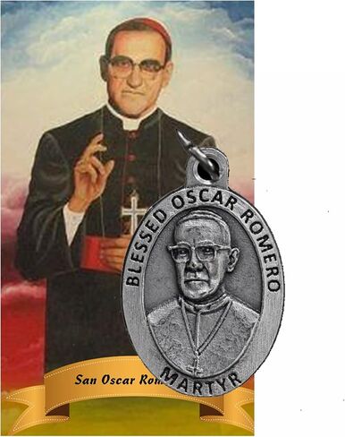 San Oscar Romero San Romero Monseñor Romero Patron من السلفادور بطاقة الصلاة المباركة الميدالية أو الميدالية المؤكسدة in Kuwait