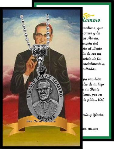 San Oscar Romero San Romero Monseñor Romero Patron من السلفادور بطاقة الصلاة المباركة الميدالية أو الميدالية المؤكسدة in Kuwait