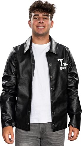 Mad Engine Grease Movie Black T-Birds Men's Black Leather Jacket 50s Halloween Costume Cosplay in Saudi Arabia