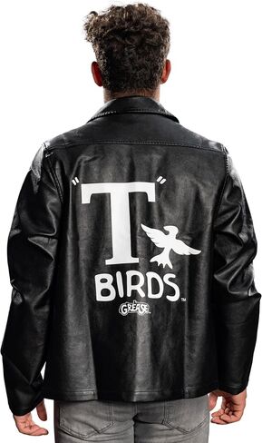 Mad Engine Grease Movie Black T-Birds Men's Black Leather Jacket 50s Halloween Costume Cosplay in Saudi Arabia