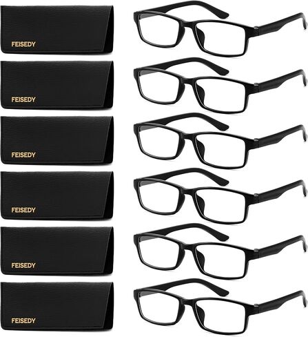 FEISEDY 6 Pack Classic Reading Glasses - Traditional, Lightweight, Black Frame, Rectangular Readers B0297 in Saudi Arabia