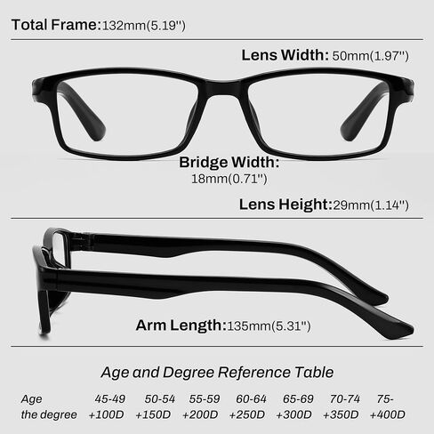 FEISEDY 6 Pack Classic Reading Glasses - Traditional, Lightweight, Black Frame, Rectangular Readers B0297 in Saudi Arabia
