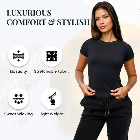 3 Pack Stretch Workout Tee Shirts for Women, Ribbed Crewneck Womens Short Sleeve Yoga Tees (Available in Plus) in Kuwait