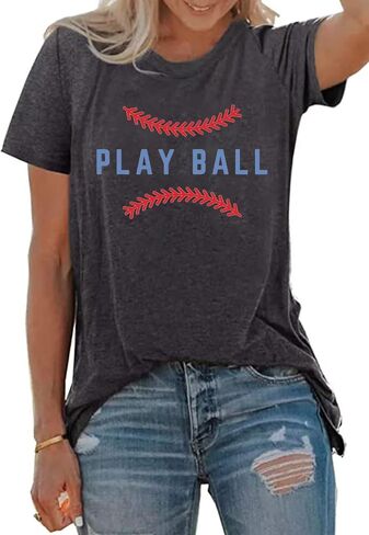 Play Ball T Shirt for Womens Baseball Mama Graphic Tees Summer Short Sleeve Casual Tops in Saudi Arabia
