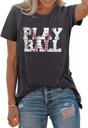 Play Ball T Shirt for Womens Baseball Mama Graphic Tees Summer Short Sleeve Casual Tops in Saudi Arabia
