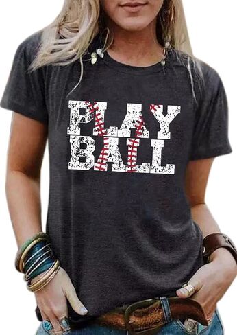 Play Ball T Shirt for Womens Baseball Mama Graphic Tees Summer Short Sleeve Casual Tops in Saudi Arabia