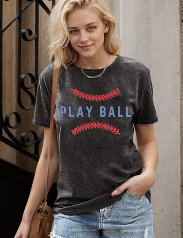 Play Ball T Shirt for Womens Baseball Mama Graphic Tees Summer Short Sleeve Casual Tops in Saudi Arabia