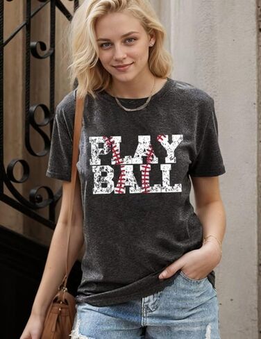 Play Ball T Shirt for Womens Baseball Mama Graphic Tees Summer Short Sleeve Casual Tops in Saudi Arabia