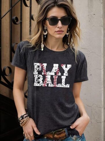 Play Ball T Shirt for Womens Baseball Mama Graphic Tees Summer Short Sleeve Casual Tops in Saudi Arabia