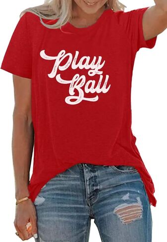 Play Ball T Shirt for Womens Baseball Mama Graphic Tees Summer Short Sleeve Casual Tops in Saudi Arabia