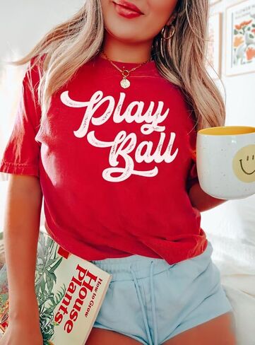 Play Ball T Shirt for Womens Baseball Mama Graphic Tees Summer Short Sleeve Casual Tops in Saudi Arabia