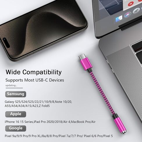 USB-C to 3.5mm Audio Adapter for Samsung Galaxy S25,A16/A55/A15/A35,S24 Ultra/S23 FE/S22 +,Pixel 9 Pro,Type C to Jack Dongle Adapter for iPhone 16/15 Pro Max iPad Pro 13 - HiFi Audio Dongle Cable in Saudi Arabia